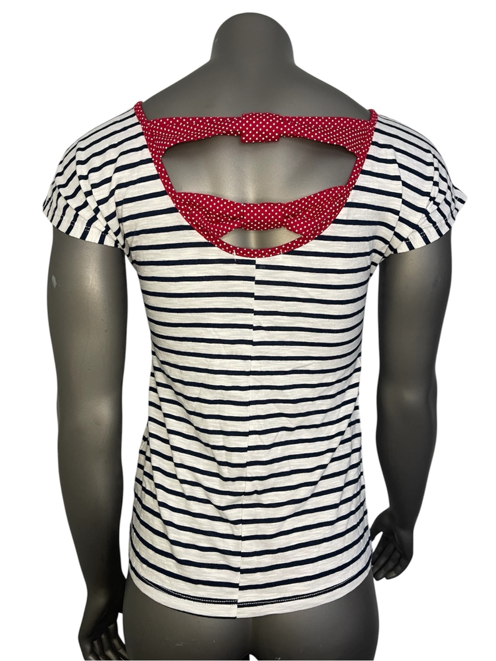 delias‎ M Striped Baby Tee Red Polka Dot Bows Sailor Y2K Round Neck - Picture 2 of 8
